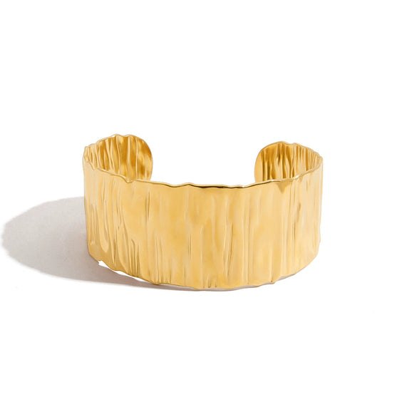 Stainless Steel Wide Bracelet Minimalist Design Unique Texture Electroplated Geometric Jewelry