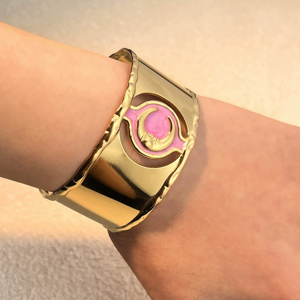 Stainless Steel Wide Bracelet Retro Geometric Electroplating Jewelry For Women