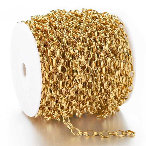 Stainless Steel Wide Curved Chain 18K Electroplated Color Retaining Gold Diy Necklace Accessories