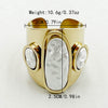 Stainless Steel Wide Face Ring Geometric Pattern Electroplated Real Gold Retro Open Ring Shaped Fritillaria