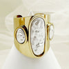 Stainless Steel Wide Face Ring Geometric Pattern Electroplated Real Gold Retro Open Ring Shaped Fritillaria