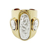 Stainless Steel Wide Face Ring Geometric Pattern Electroplated Real Gold Retro Open Ring Shaped Fritillaria
