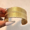 Stainless Steel Wide Version Retro Exaggerated Hammer Pattern Electroplated Gold Bracelet Jewelry