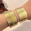 Stainless Steel Wide Version Retro Exaggerated Hammer Pattern Electroplated Gold Bracelet Jewelry