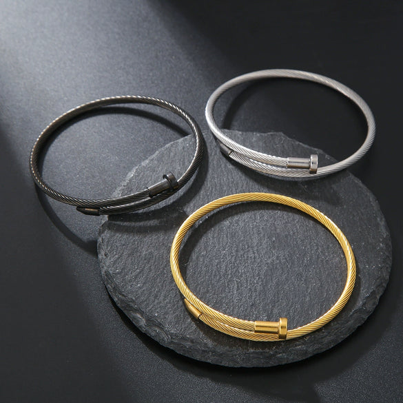 Stainless Steel Wire Rope Nail Spiral Adjustable Open Electroplated Bracelet