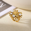 Stainless Steel Wiredrawing Fivepetal Ring With Green Zircon Electroplated Crown And Wave Pattern For Women Light Luxury Retro