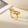 Stainless Steel Wiredrawing Fivepetal Ring With Green Zircon Electroplated Crown And Wave Pattern For Women Light Luxury Retro