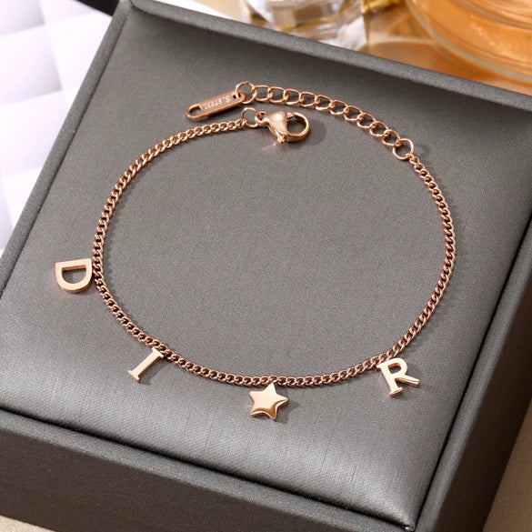Stainless Steel Women's Anklet With Letters Pattern For Beach