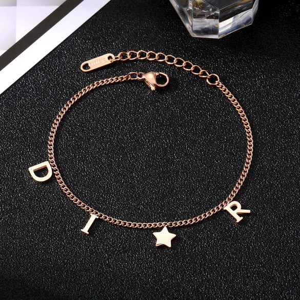 Stainless Steel Women's Anklet With Letters Pattern For Beach