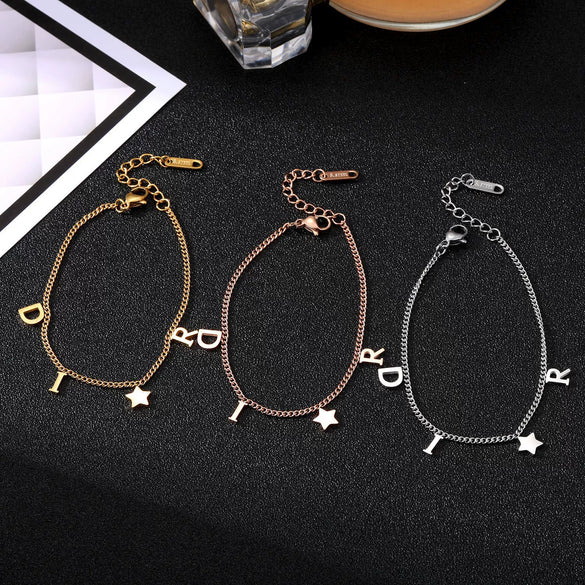 Stainless Steel Women's Anklet With Letters Pattern For Beach