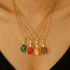 Stainless Steel Women's Baroquestyle Pendant Necklace With Leaf Animal And Zodiac Inlaid Gemstones