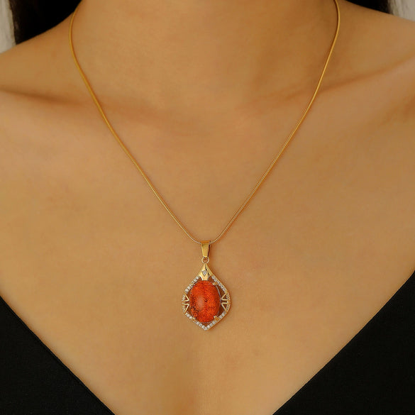 Stainless Steel Women's Baroquestyle Pendant Necklace With Leaf Animal And Zodiac Inlaid Gemstones