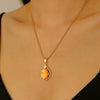 Stainless Steel Women's Baroquestyle Pendant Necklace With Leaf Animal And Zodiac Inlaid Gemstones