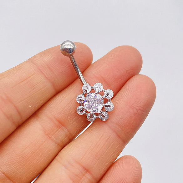 Stainless Steel Women's Body Piercing Jewelry Navel Ring With Heartshaped Butterfly Starshaped Leaves Pendant Alloy Inlaid Artificial And Semiprecious Stones Electroplated