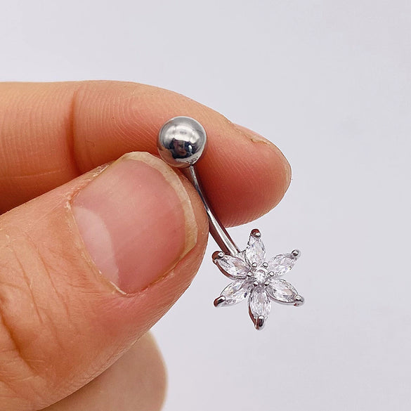 Stainless Steel Women's Body Piercing Jewelry Navel Ring With Heartshaped Butterfly Starshaped Leaves Pendant Alloy Inlaid Artificial And Semiprecious Stones Electroplated