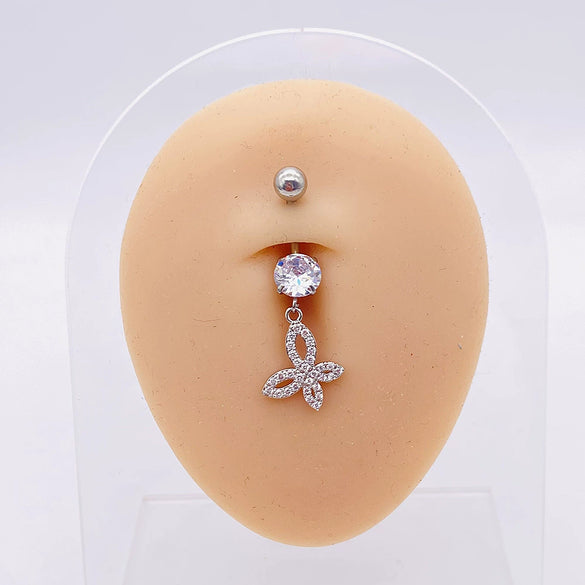 Stainless Steel Women's Body Piercing Jewelry Navel Ring With Heartshaped Butterfly Starshaped Leaves Pendant Alloy Inlaid Artificial And Semiprecious Stones Electroplated