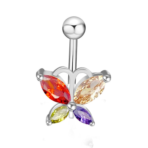 Stainless Steel Women's Body Piercing Jewelry Navel Ring With Heartshaped Butterfly Starshaped Leaves Pendant Alloy Inlaid Artificial And Semiprecious Stones Electroplated