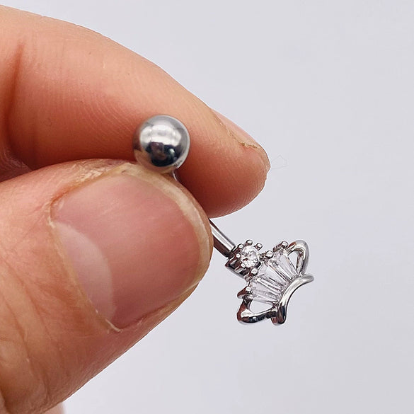 Stainless Steel Women's Body Piercing Jewelry Navel Ring With Heartshaped Butterfly Starshaped Leaves Pendant Alloy Inlaid Artificial And Semiprecious Stones Electroplated