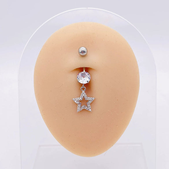 Stainless Steel Women's Body Piercing Jewelry Navel Ring With Heartshaped Butterfly Starshaped Leaves Pendant Alloy Inlaid Artificial And Semiprecious Stones Electroplated
