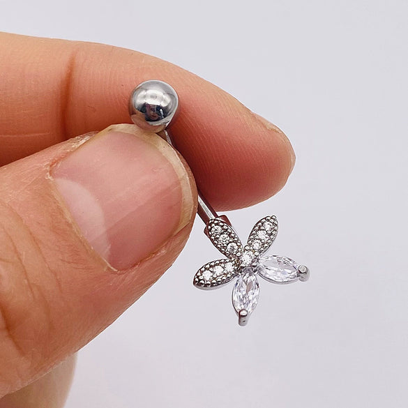 Stainless Steel Women's Body Piercing Jewelry Navel Ring With Heartshaped Butterfly Starshaped Leaves Pendant Alloy Inlaid Artificial And Semiprecious Stones Electroplated