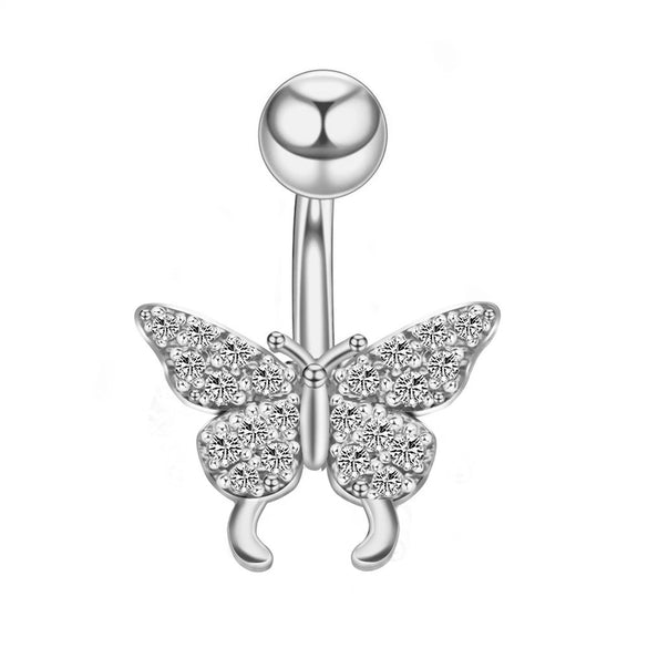 Stainless Steel Women's Body Piercing Jewelry Navel Ring With Heartshaped Butterfly Starshaped Leaves Pendant Alloy Inlaid Artificial And Semiprecious Stones Electroplated