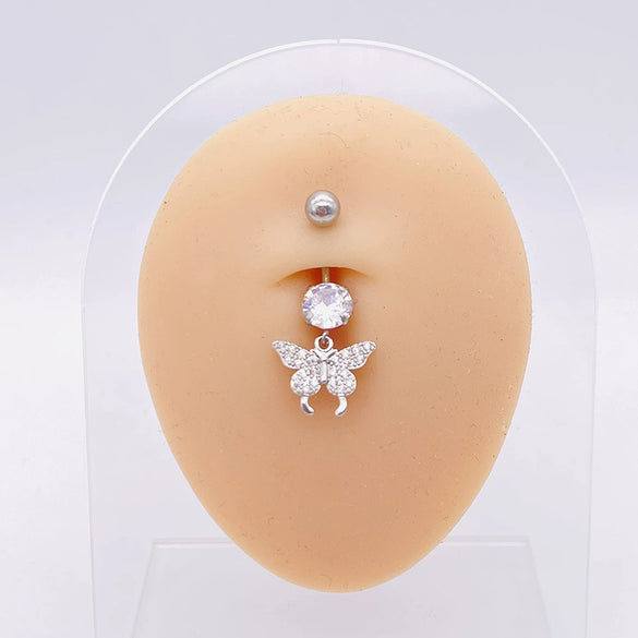 Stainless Steel Women's Body Piercing Jewelry Navel Ring With Heartshaped Butterfly Starshaped Leaves Pendant Alloy Inlaid Artificial And Semiprecious Stones Electroplated