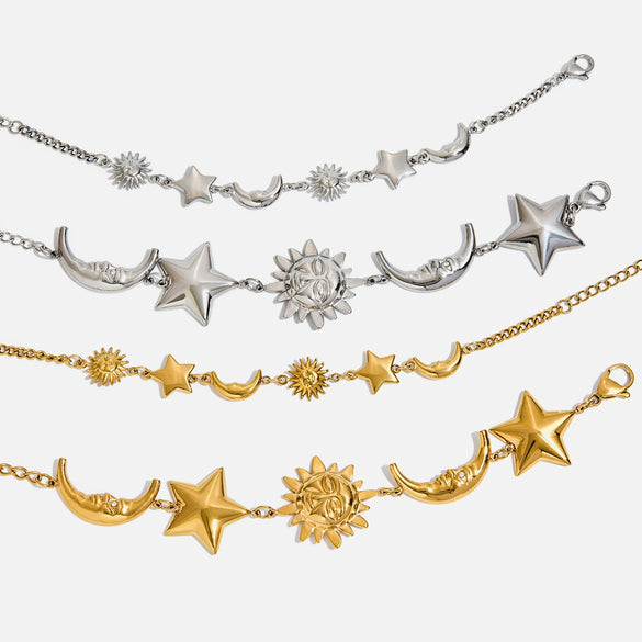 Stainless Steel Women's Casual Minimalist Bracelet With Star And Geometric Pattern Electroplated