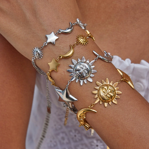 Stainless Steel Women's Casual Minimalist Bracelet With Star And Geometric Pattern Electroplated