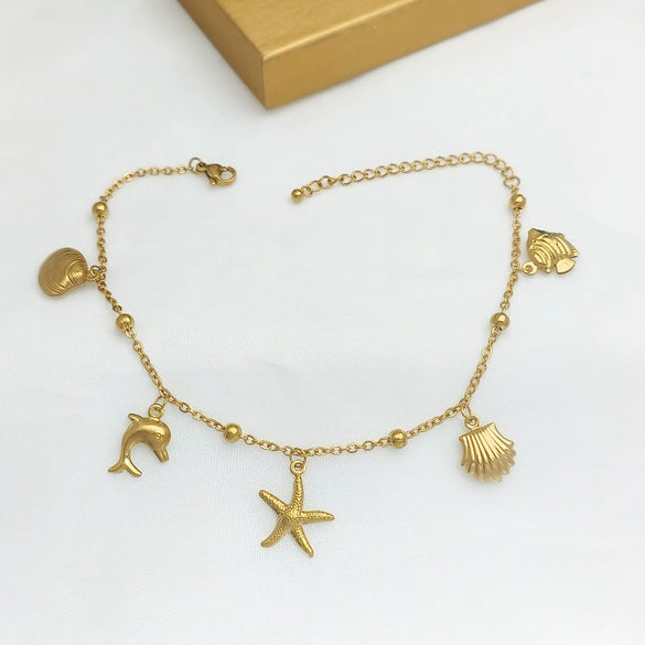 Stainless Steel Women's Dolphin Starfish Shell Anklet Accessories Fashionable Highend Niche Light Luxury
