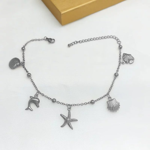 Stainless Steel Women's Dolphin Starfish Shell Anklet Accessories Fashionable Highend Niche Light Luxury