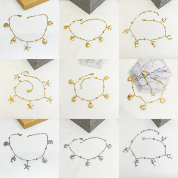 Stainless Steel Women's Dolphin Starfish Shell Anklet Accessories Fashionable Highend Niche Light Luxury