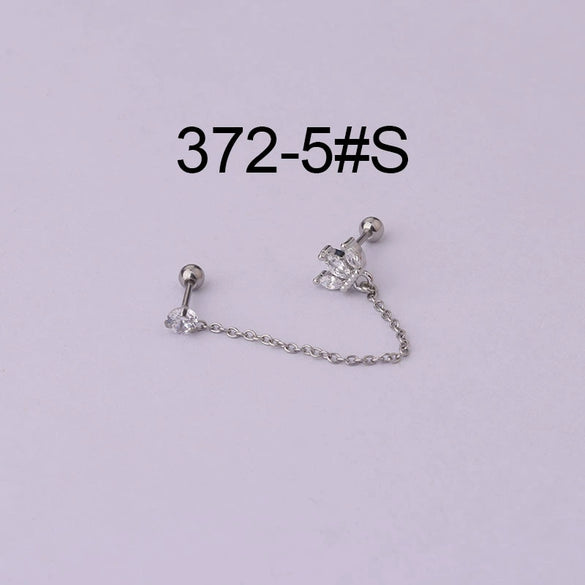 Stainless Steel Women's Double Ear Hole Ear Bone Nail Earrings With Flower Pattern And Electroplating Design