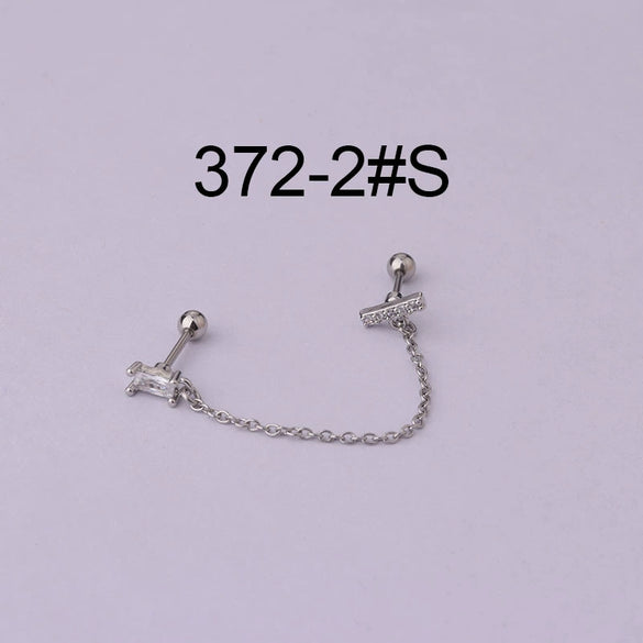 Stainless Steel Women's Double Ear Hole Ear Bone Nail Earrings With Flower Pattern And Electroplating Design