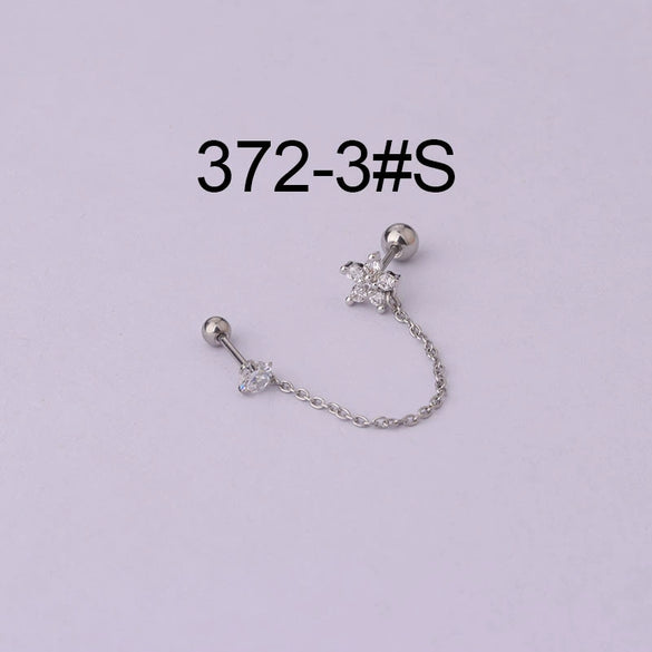 Stainless Steel Women's Double Ear Hole Ear Bone Nail Earrings With Flower Pattern And Electroplating Design