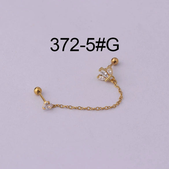 Stainless Steel Women's Double Ear Hole Ear Bone Nail Earrings With Flower Pattern And Electroplating Design