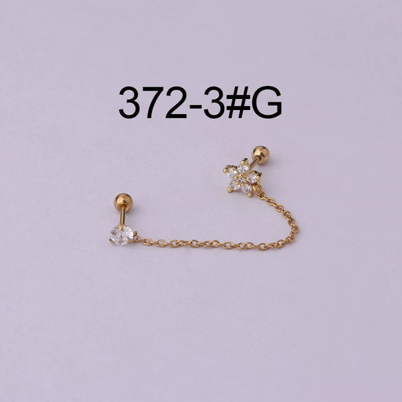 Stainless Steel Women's Double Ear Hole Ear Bone Nail Earrings With Flower Pattern And Electroplating Design