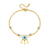 Stainless Steel Women's Double Layer Stacked Small Flower Eyes Water Drop Diamond Tassel Chain Anklet