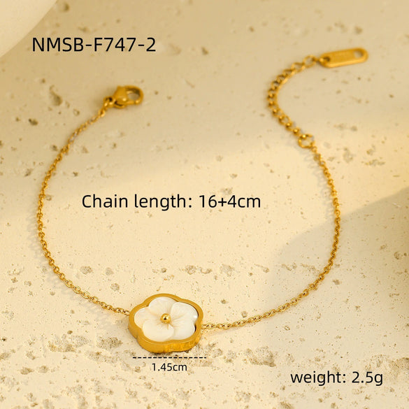 Stainless Steel Women's Earrings Necklace Bracelet With Zircon Flower Inlaid Motherofpearl Petal Pendant And Electroplating Design