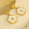 Stainless Steel Women's Earrings Necklace Bracelet With Zircon Flower Inlaid Motherofpearl Petal Pendant And Electroplating Design