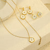 Stainless Steel Women's Earrings Necklace Bracelet With Zircon Flower Inlaid Motherofpearl Petal Pendant And Electroplating Design