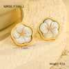 Stainless Steel Women's Earrings Necklace Bracelet With Zircon Flower Inlaid Motherofpearl Petal Pendant And Electroplating Design