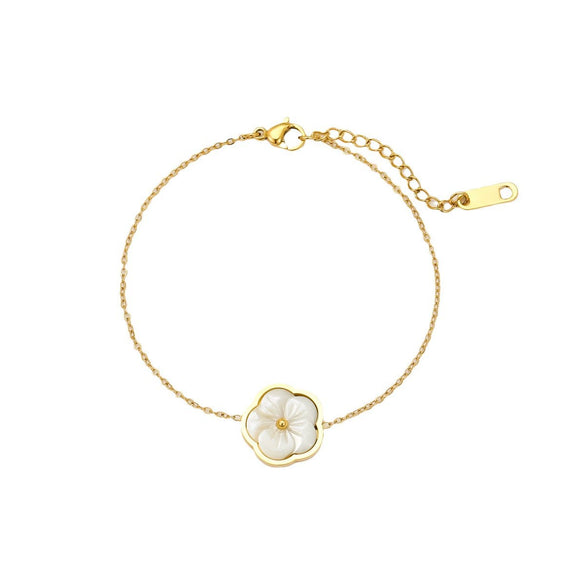 Stainless Steel Women's Earrings Necklace Bracelet With Zircon Flower Inlaid Motherofpearl Petal Pendant And Electroplating Design