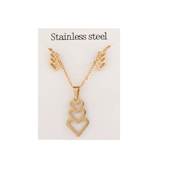 Stainless Steel Women's Earrings Necklace Threepiece Set With Crown Lotus Hollow Butterfly Cross Pattern Electroplated