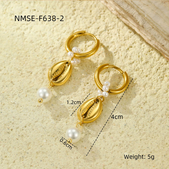 Stainless Steel Women's Earrings Ocean Style Starfish With Heart Shape And Geometric Pattern Electroplated