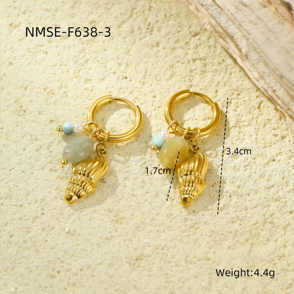 Stainless Steel Women's Earrings Ocean Style Starfish With Heart Shape And Geometric Pattern Electroplated