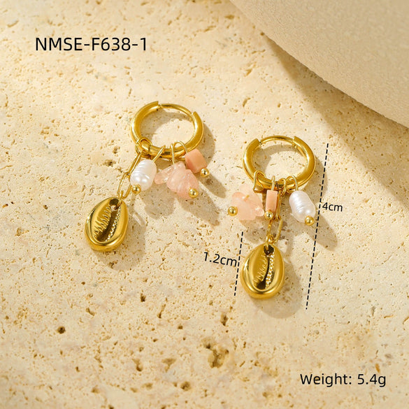 Stainless Steel Women's Earrings Ocean Style Starfish With Heart Shape And Geometric Pattern Electroplated