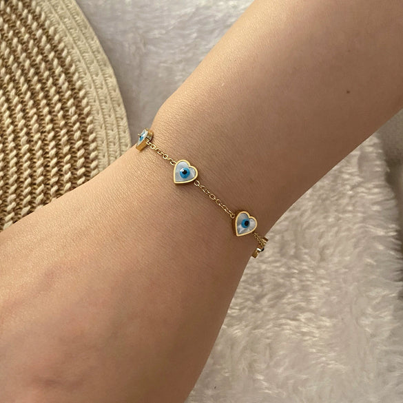 Stainless Steel Women's Eye Bracelet With Star Flower And Heart Patterns Electroplated