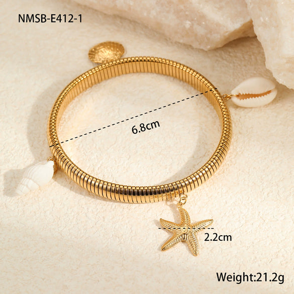Stainless Steel Women's Fashion Bracelet With Starfish Shell Pendant Geometric Pattern Electroplated