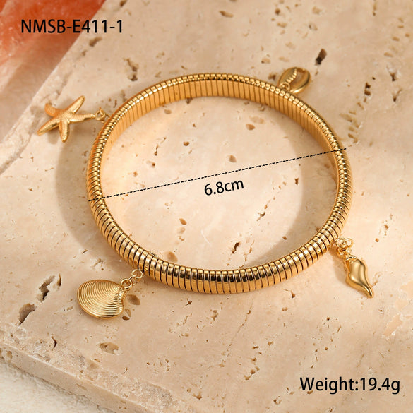 Stainless Steel Women's Fashion Bracelet With Starfish Shell Pendant Geometric Pattern Electroplated