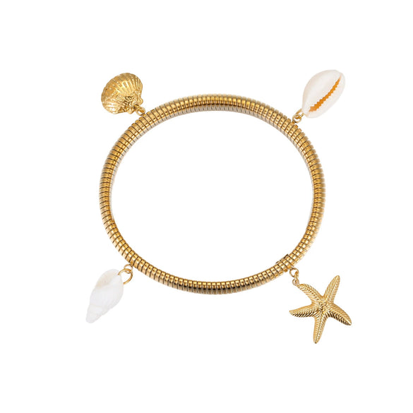 Stainless Steel Women's Fashion Bracelet With Starfish Shell Pendant Geometric Pattern Electroplated